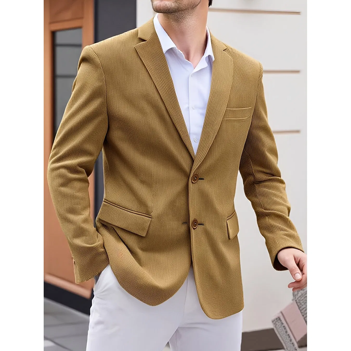 Wholesale Price Men's Brown Corduroy Jacket Casual Blazer with Buttons Long Sleeve Relaxed Fit