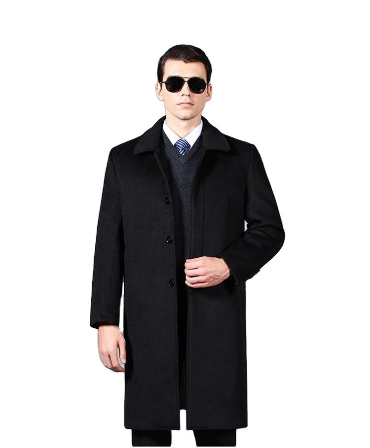 New Korean-Style Men's Wool Coat, Stand Collar, Fashionable Single-Breasted Jacket, Men's Black Cashmere Coat Clothing