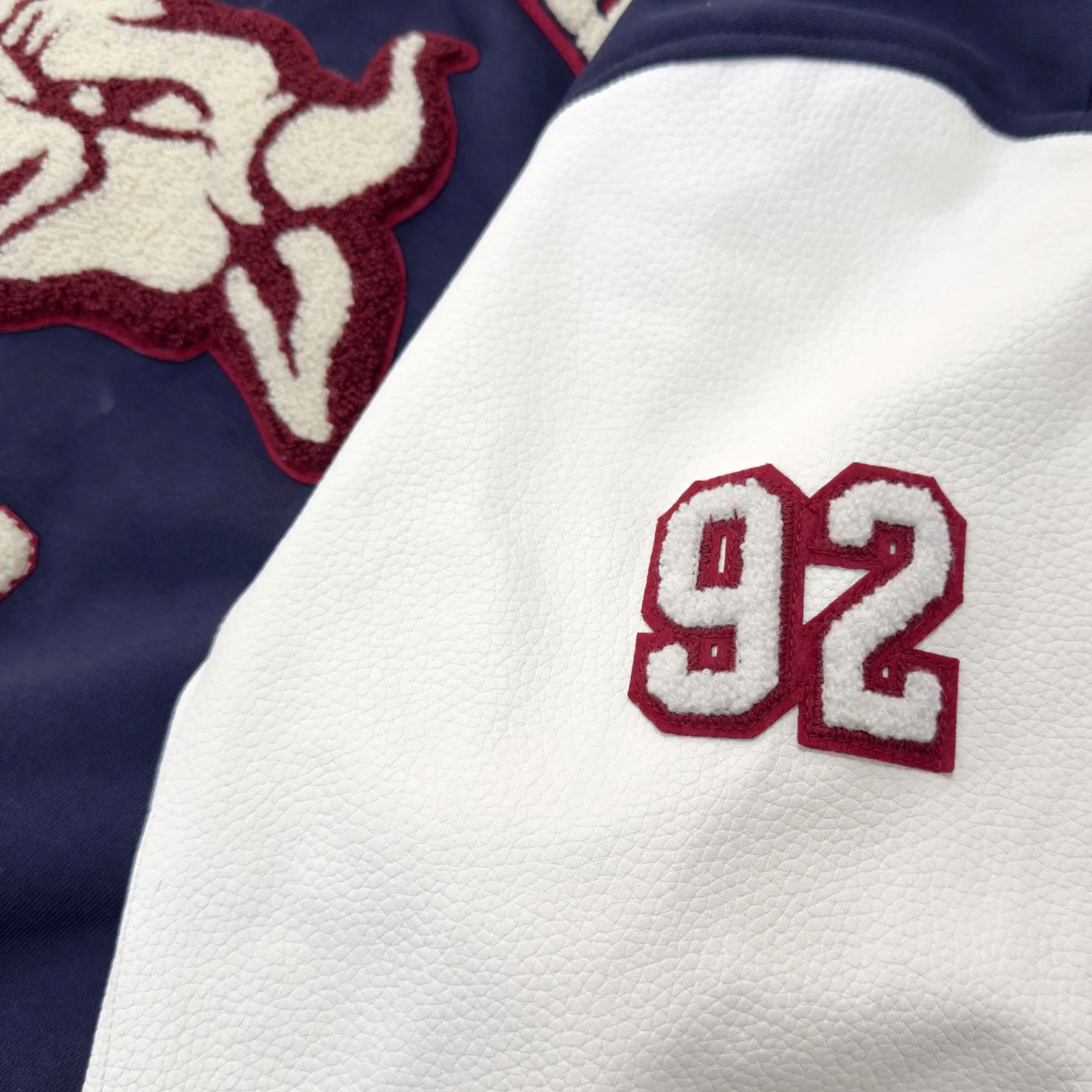 OEM Custom Logo CVC (80/20) 400G/M2 French Terry Leateh, 0.8mm Men's Bomber Baseball Windproof Wool Varsity Jacket