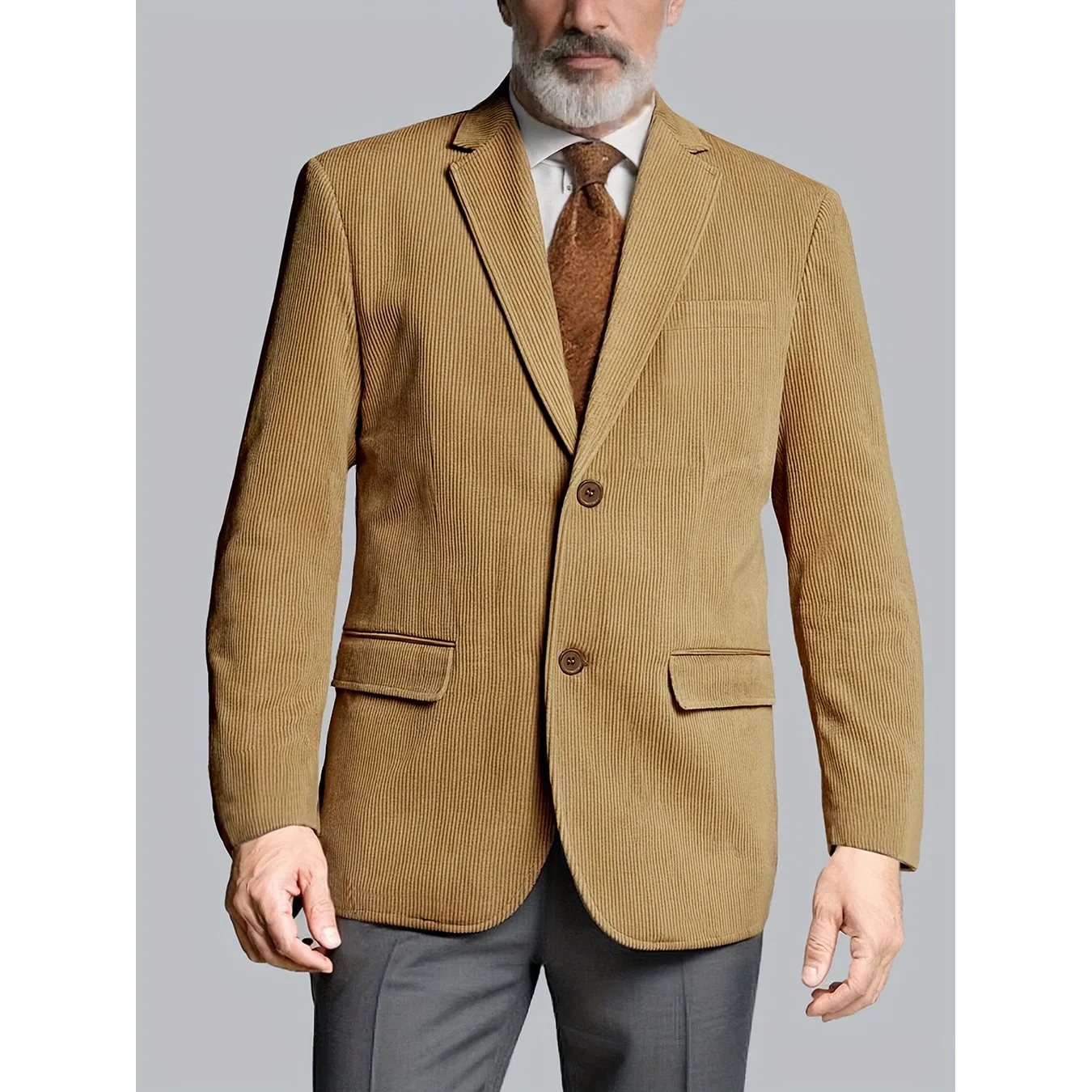 Wholesale Price Men's Brown Corduroy Jacket Casual Blazer with Buttons Long Sleeve Relaxed Fit