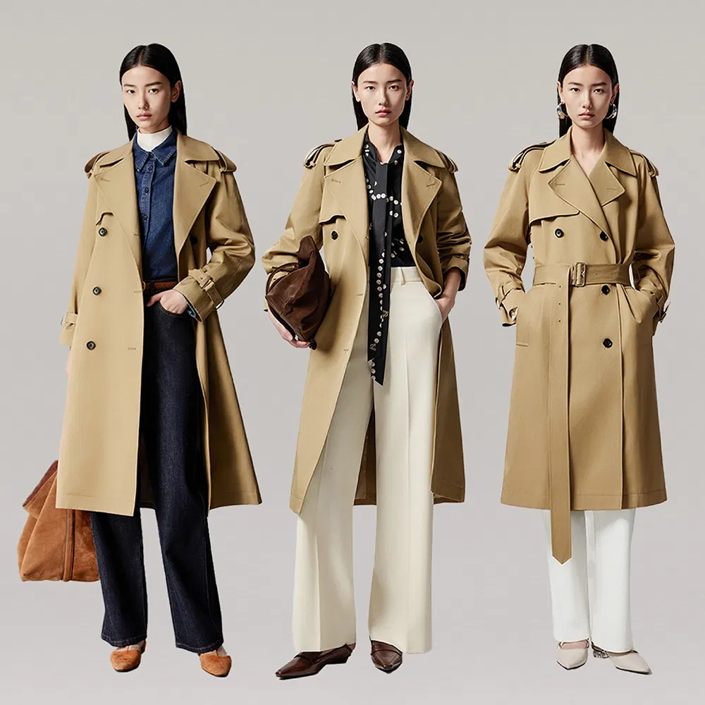 Sophisticated Longline Trench Coat with Black Button Closure