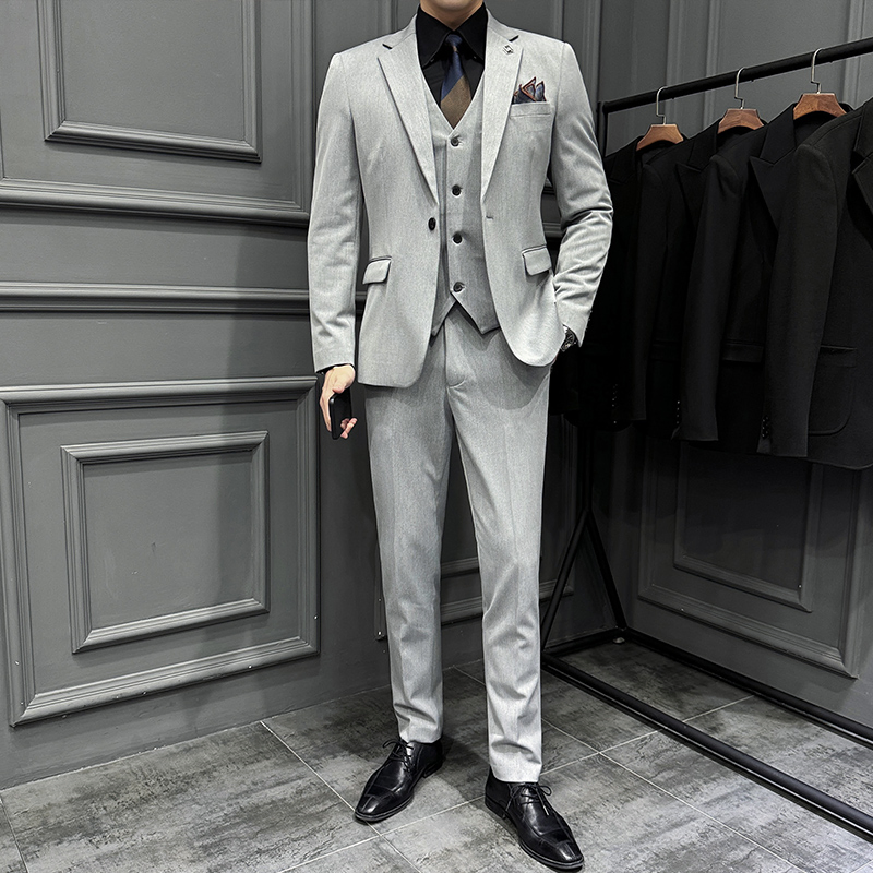 Breasted Coat Vest Men 3 Piece Business Solid Color Wedding Dress Blazer
