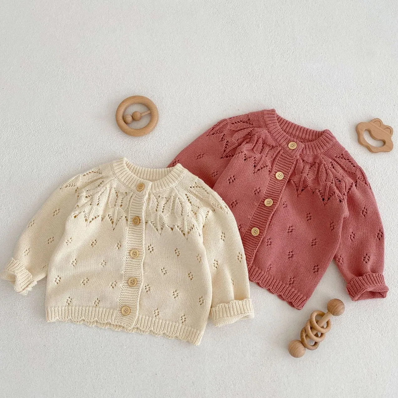Spring Autumn Boys Girls Infant Kids Sweater Knitwear Baby Round Neck Knitted Cotton Cardigan
