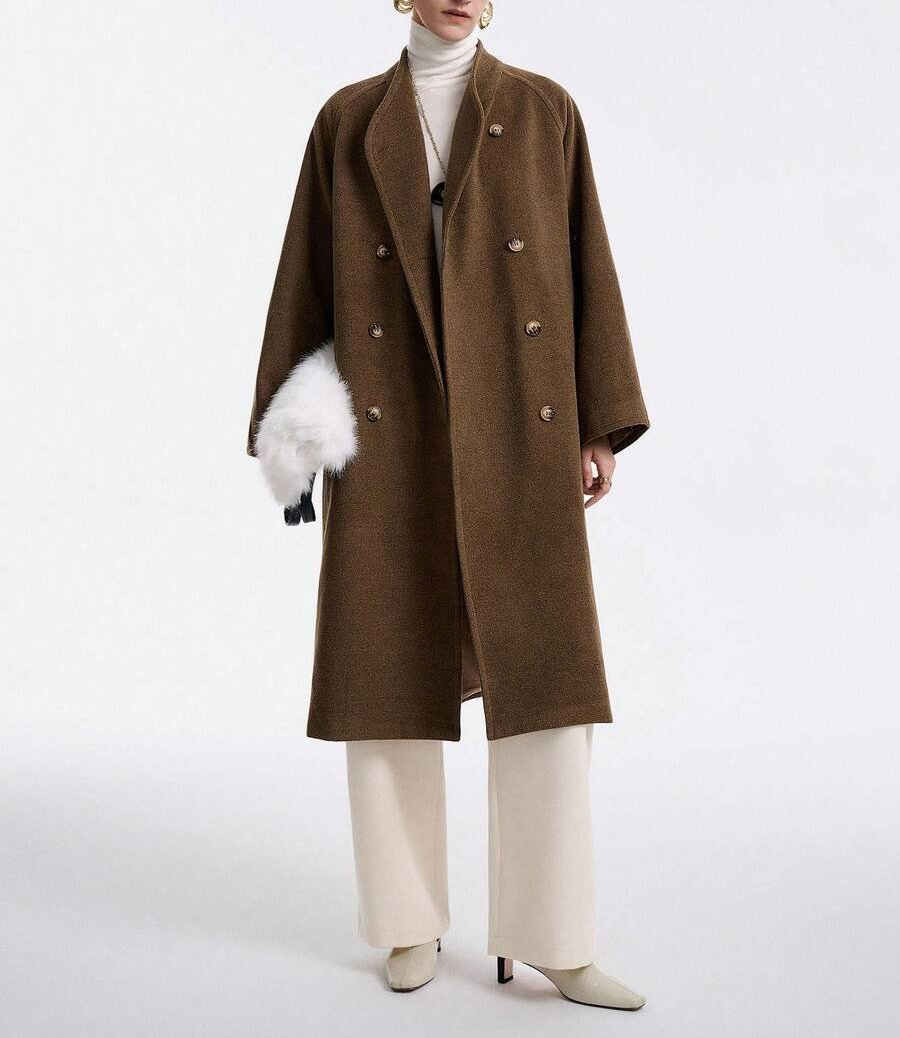 French Retro Style Casual Coat Luxurious Women Long Wool Blend Coat with Shawl Collar