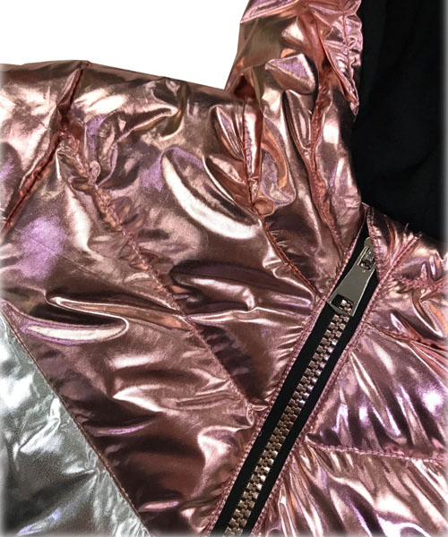 Girl's Shiny Metallic Full Zip Puffer Padded Hooded Jacket