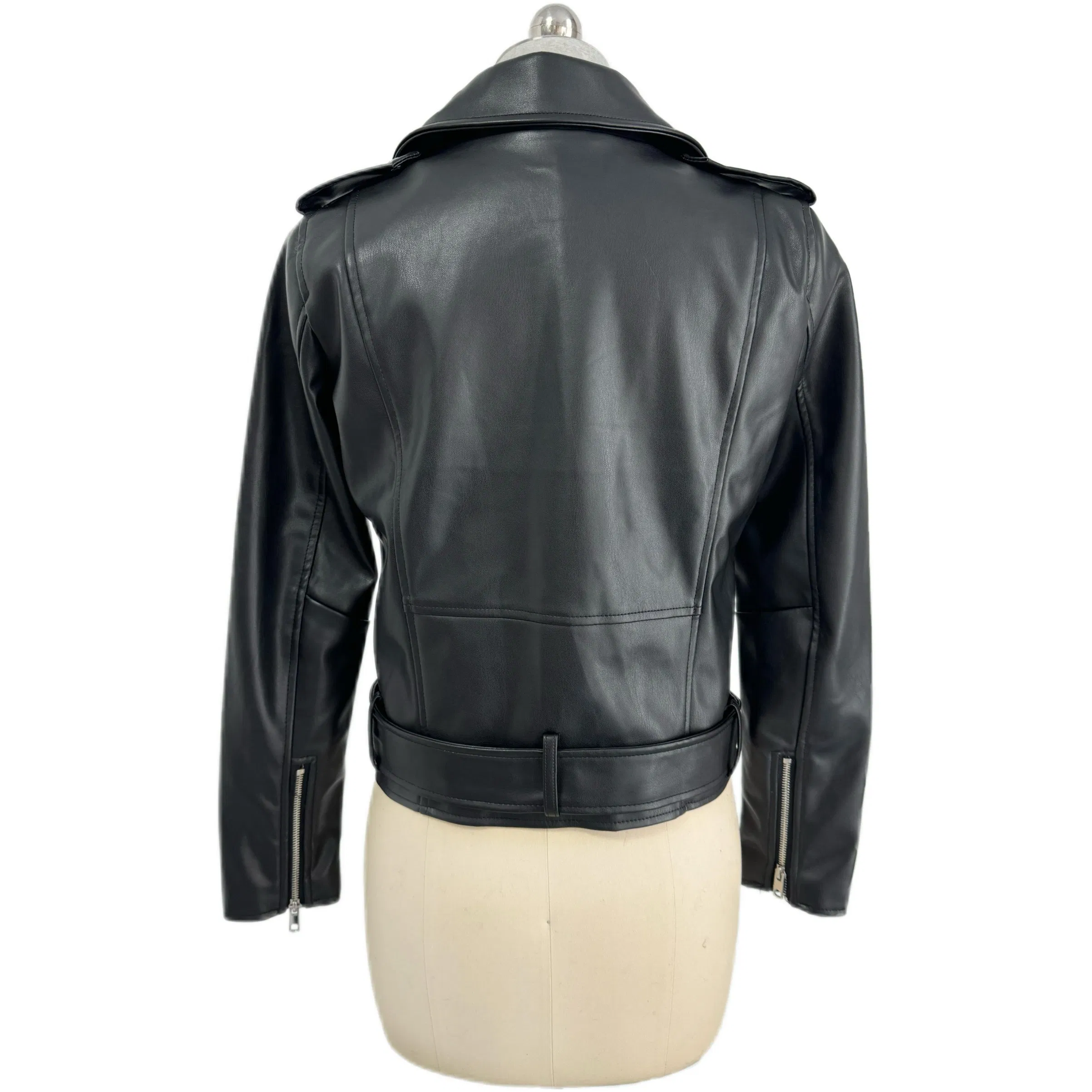 Design Faux Leather Coat Diagonal Zipper Women's Short Motorcycle PU Leather Jacket