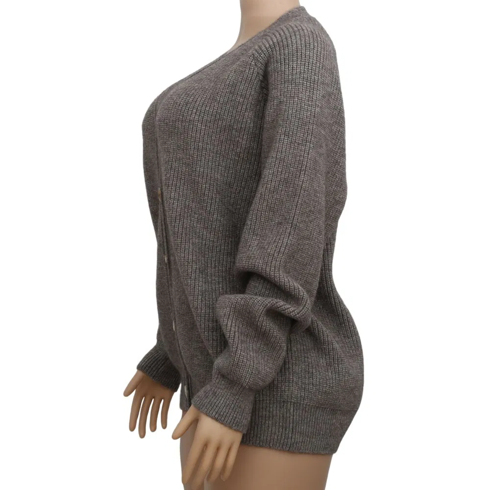 42% Acrylic 28% Nylon 30% Polyester, Gauge 7, Loose Winter V-Neck Open Placket Classical Women Stylish Knitted Sweater Cardigan