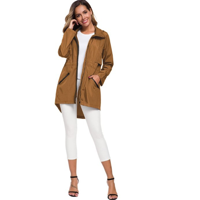 100% Polyester Outdoor Lady Parka Long Membrane Waterproof with Cap