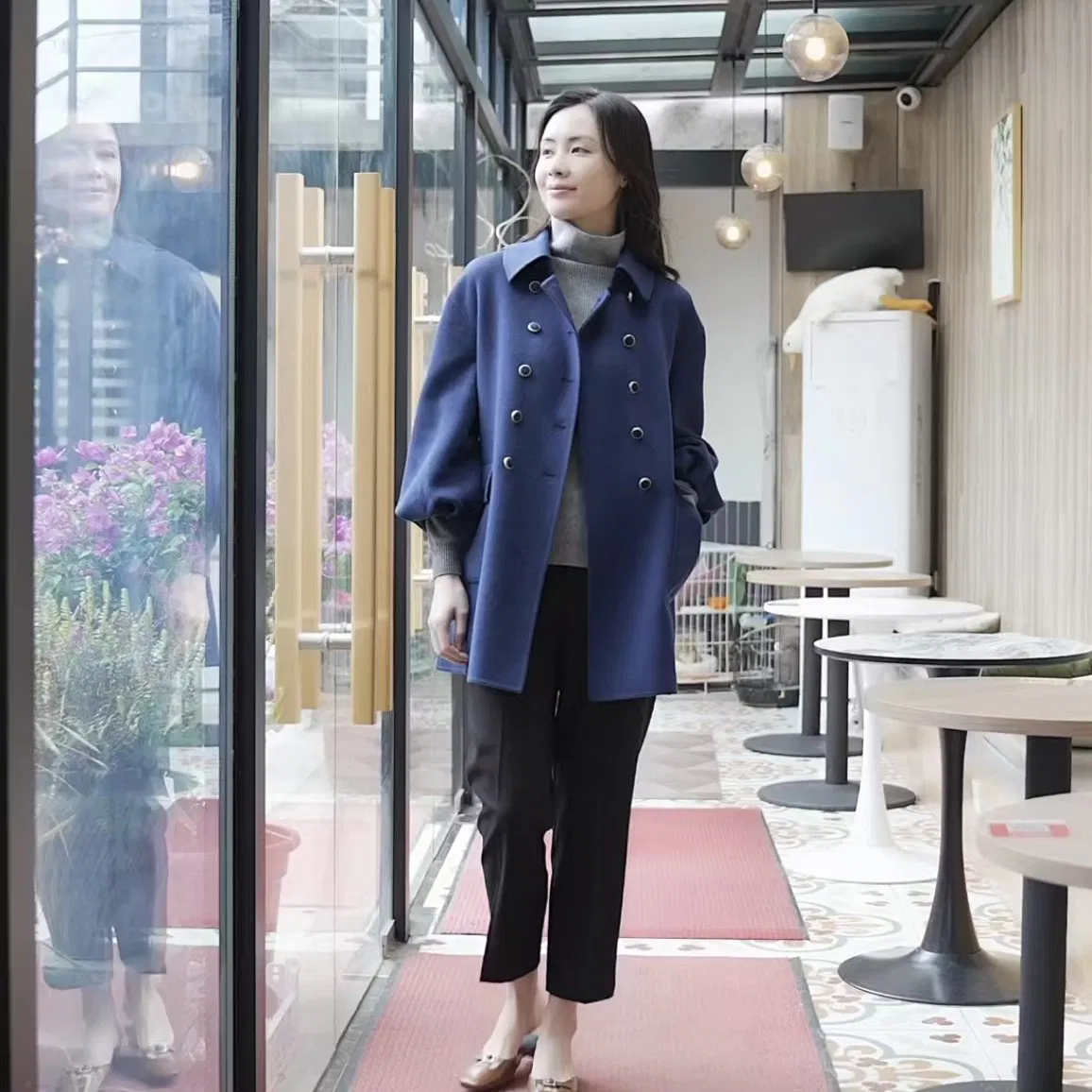 Luxury Merino-Wool &amp; Cashmere Blended Balloon-Sleeve Patch-Pocket Coat