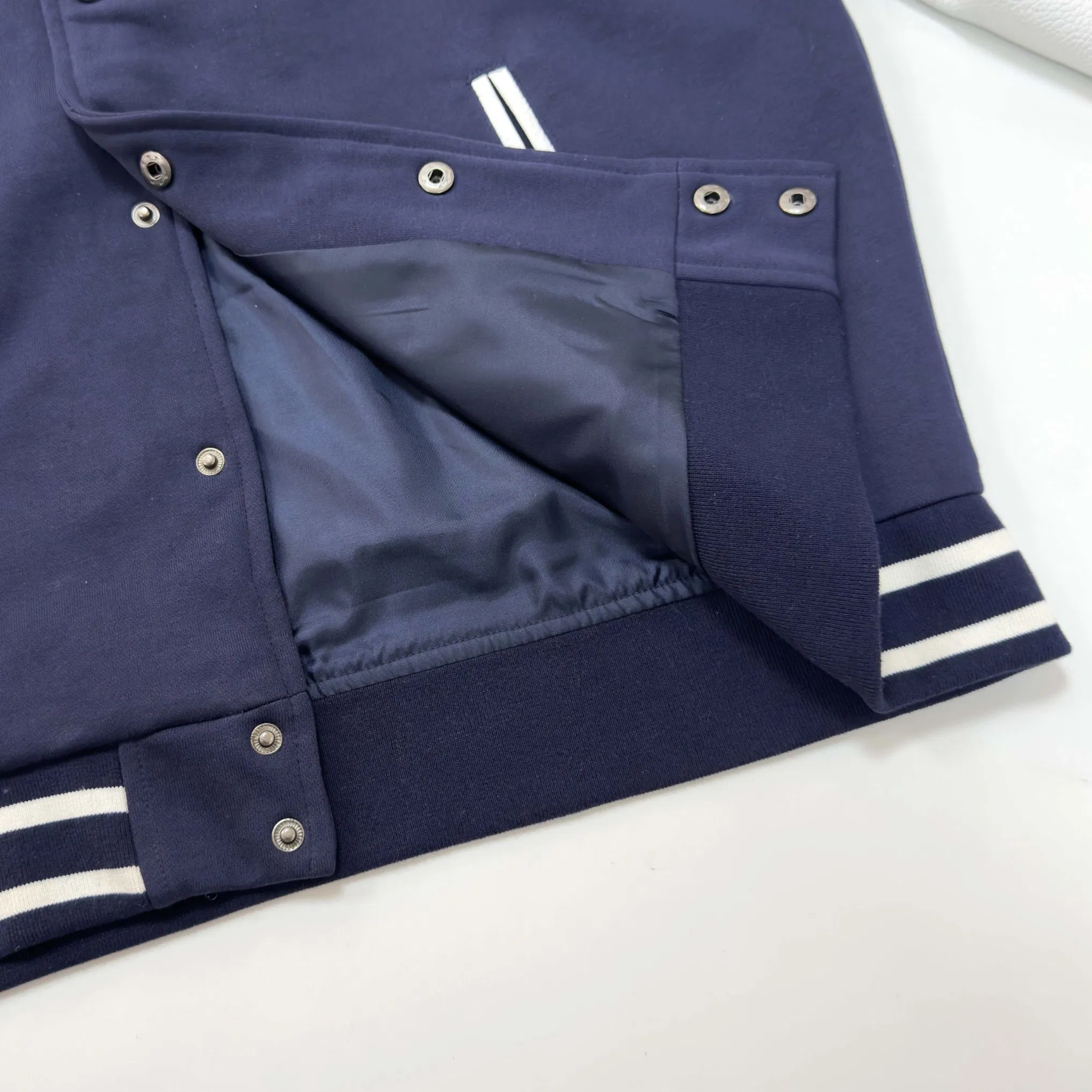 OEM Custom Logo CVC (80/20) 400G/M2 French Terry Leateh, 0.8mm Men's Bomber Baseball Windproof Wool Varsity Jacket