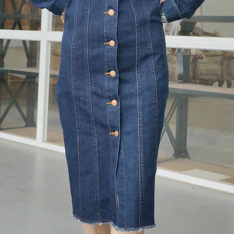 Blue Wash Denim Long Jacket View 3