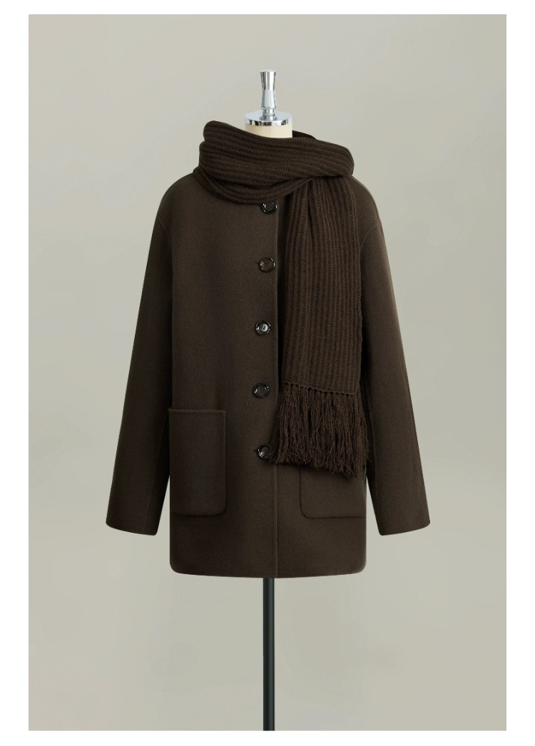 High Quality Wholesale MID Fit Knit Scarf Design Women's Wool Coat with Cashmere Wool Double Face Fabric