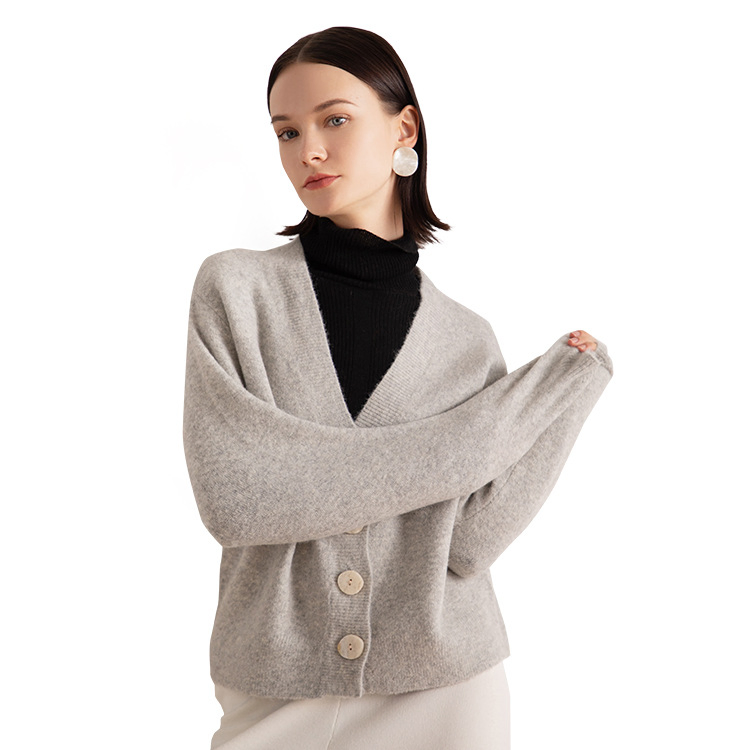 Spring Long-Sleeved V-Neck Wool Vintage Women Top Cardigan