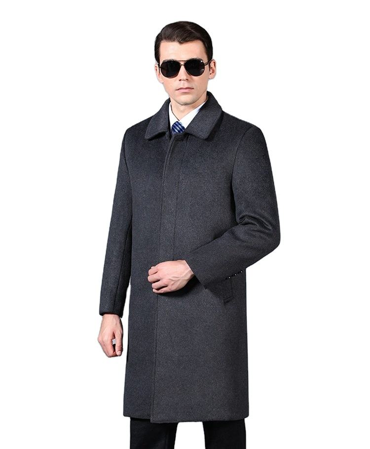 New Korean-Style Men's Wool Coat, Stand Collar, Fashionable Single-Breasted Jacket, Men's Black Cashmere Coat Clothing