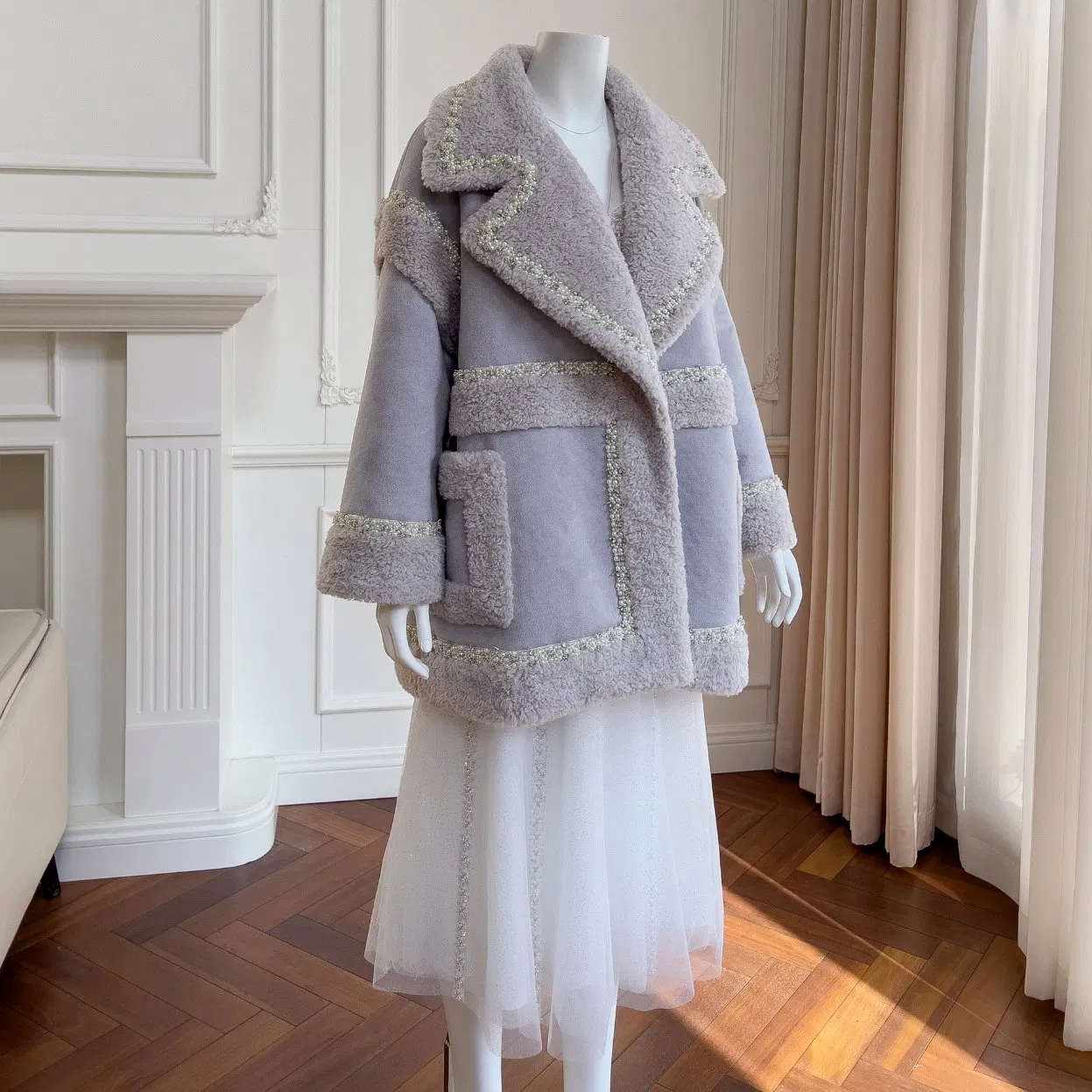 Nnr Flower Women Wool Polyester Coat Fabric Women's Trench Coats