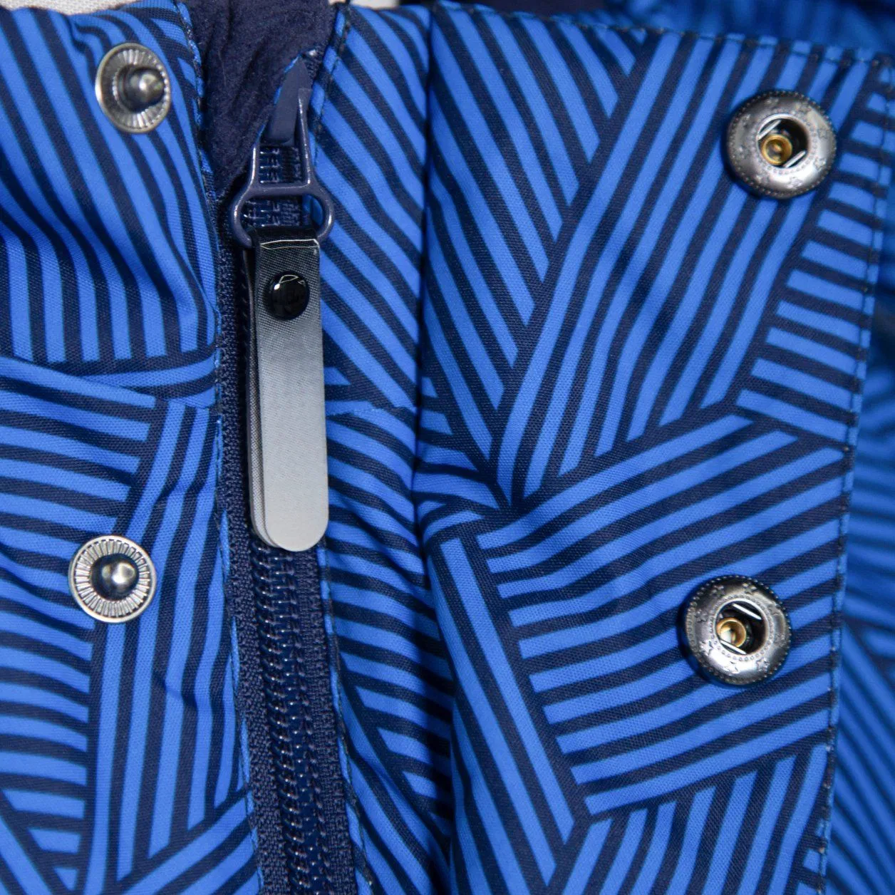 Kid's Waterproof Winter Parka with Fur Hood Blue Geometric Pattern