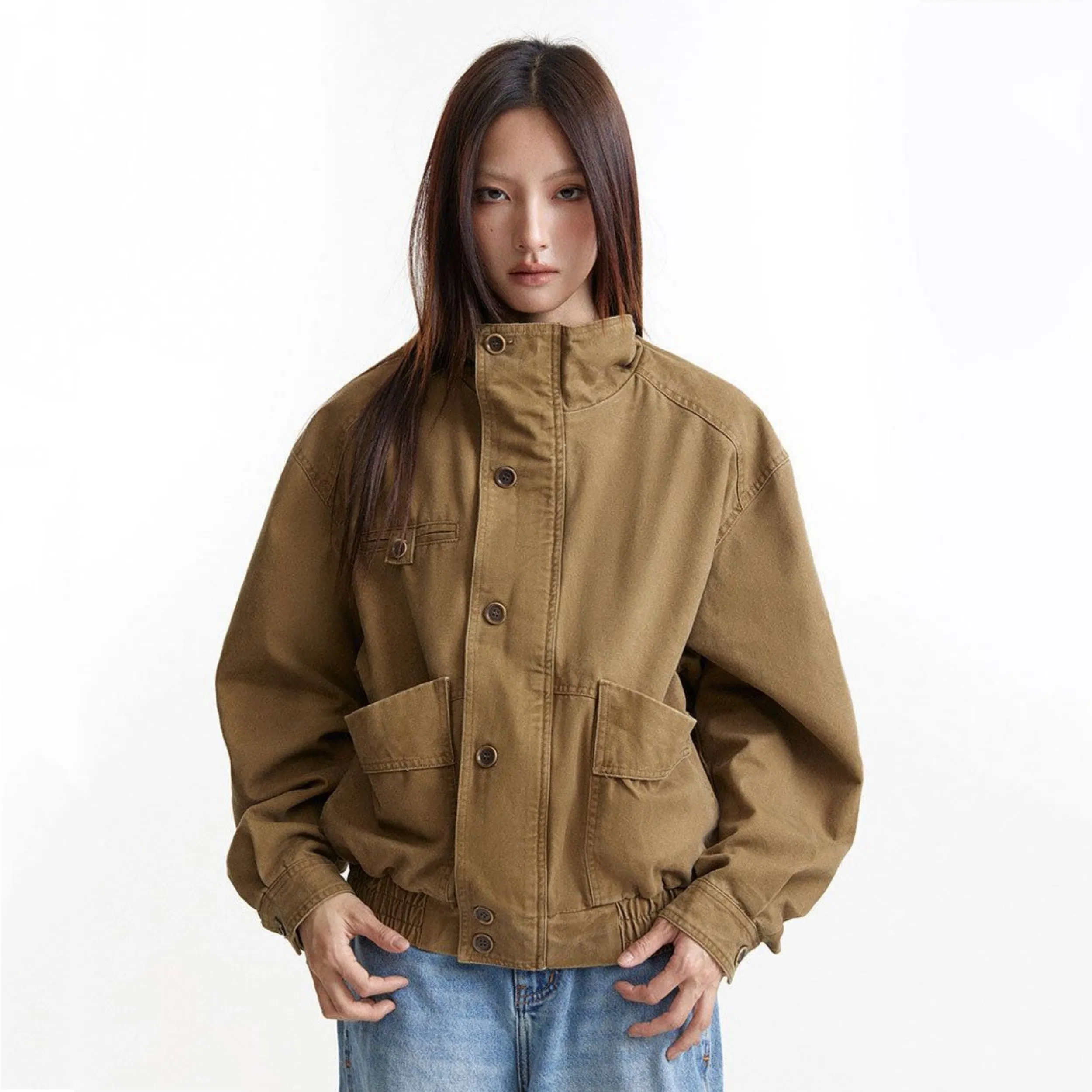 Factory Customization High Collar Loose Denim Jacket Top Coat