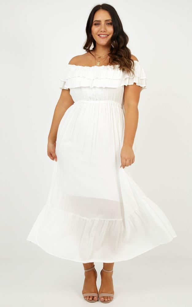 Womens off Shoulder Maxi Dress in White