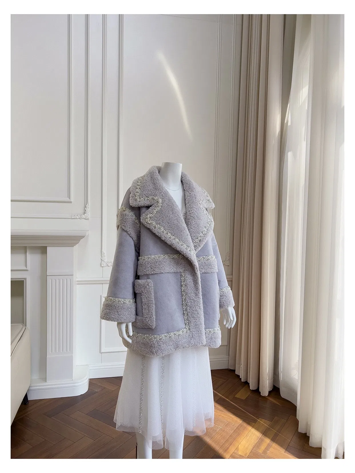 Nnr Flower Women Wool Polyester Coat Fabric Women's Trench Coats