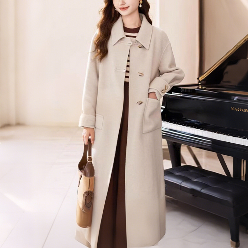 Winter New Style Simple MID-Length Wool Twill Double-Faced Coat