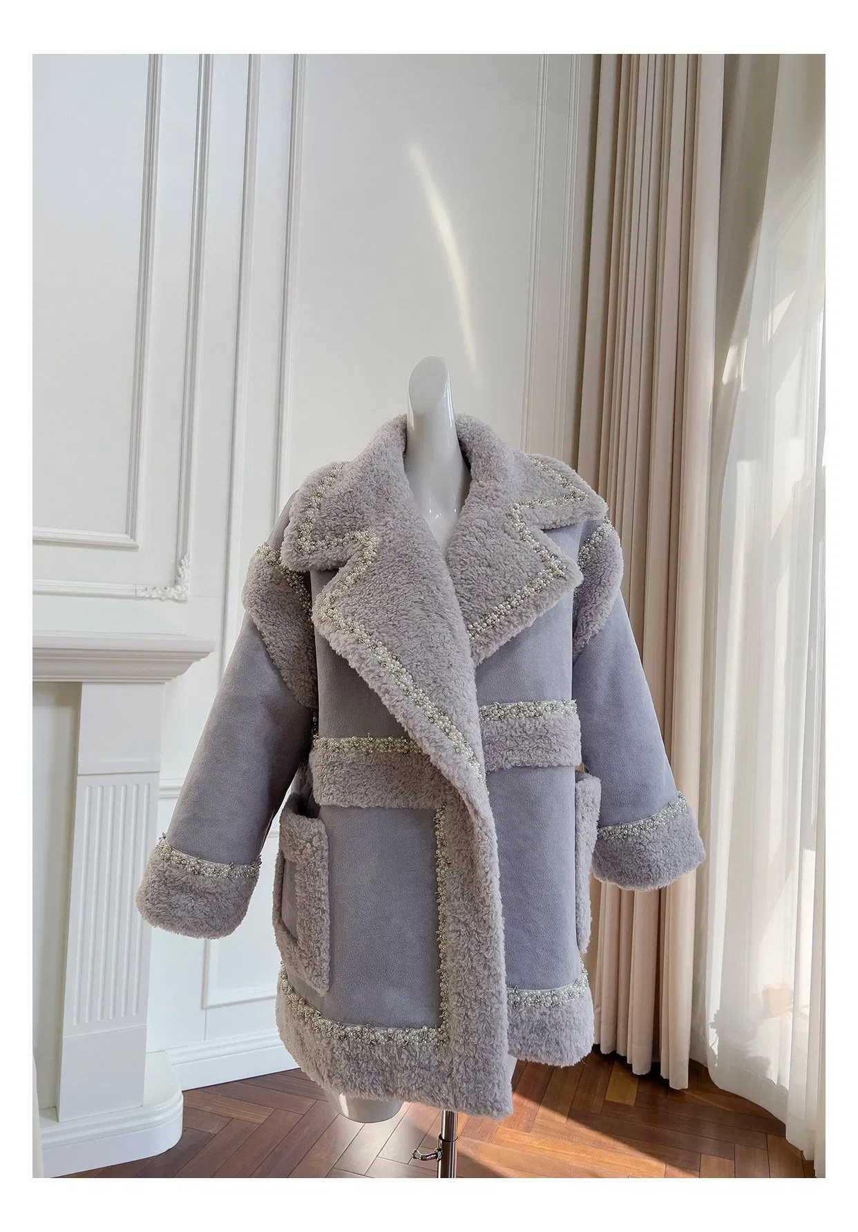 Nnr Flower Women Wool Polyester Coat Fabric Women's Trench Coats