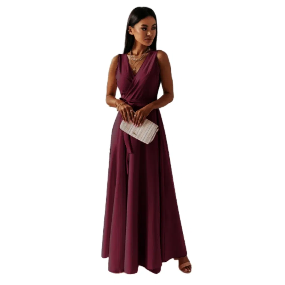 Hot-Selling Popular 2025 New Sleeveless V-Neck Full-Length Fashionable Social Event Maxi Dress