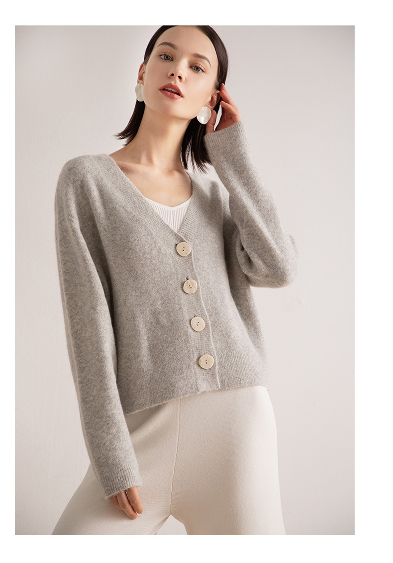Spring Long-Sleeved V-Neck Wool Vintage Women Top Cardigan
