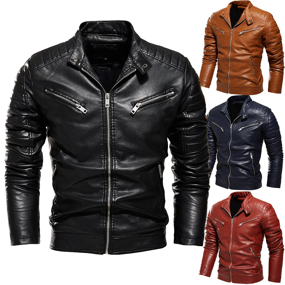 Wholesale Factory High Quality Materials Men's PU Leather Bomber Motorcycle Jacket Coat Customized Logo Leather Varsity Jackets for Men