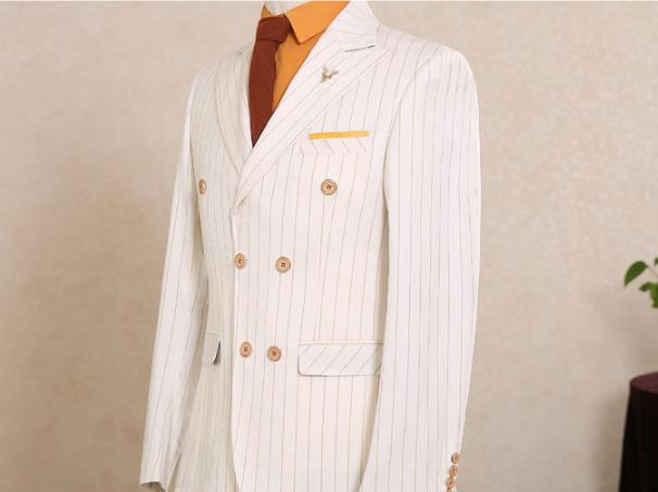 2PCS White Striped Wmoen Suit Notch Lapel Formal Wedding Groom Tuxedo Party Blazer