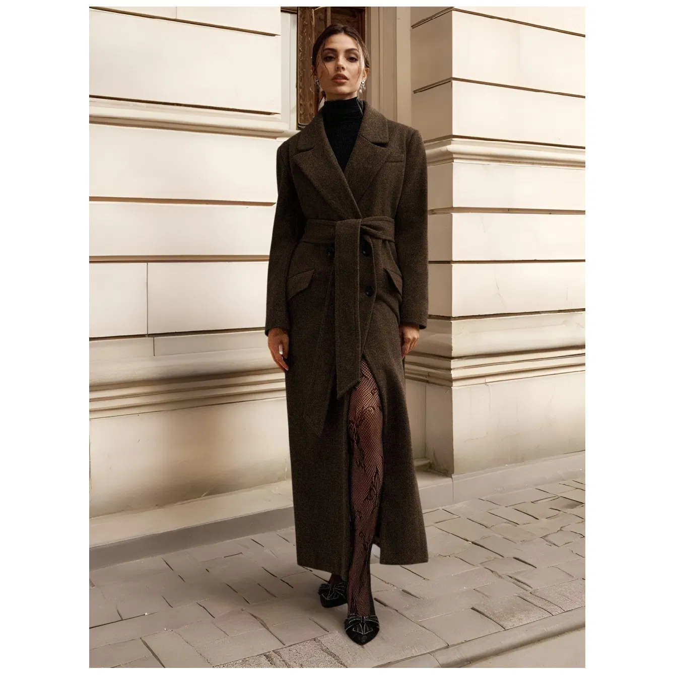 Chocolate Brown Belted Wool Blend Oversized Coat