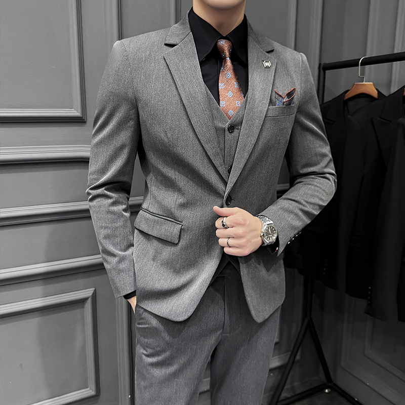 Breasted Coat Vest Men 3 Piece Business Solid Color Wedding Dress Blazer