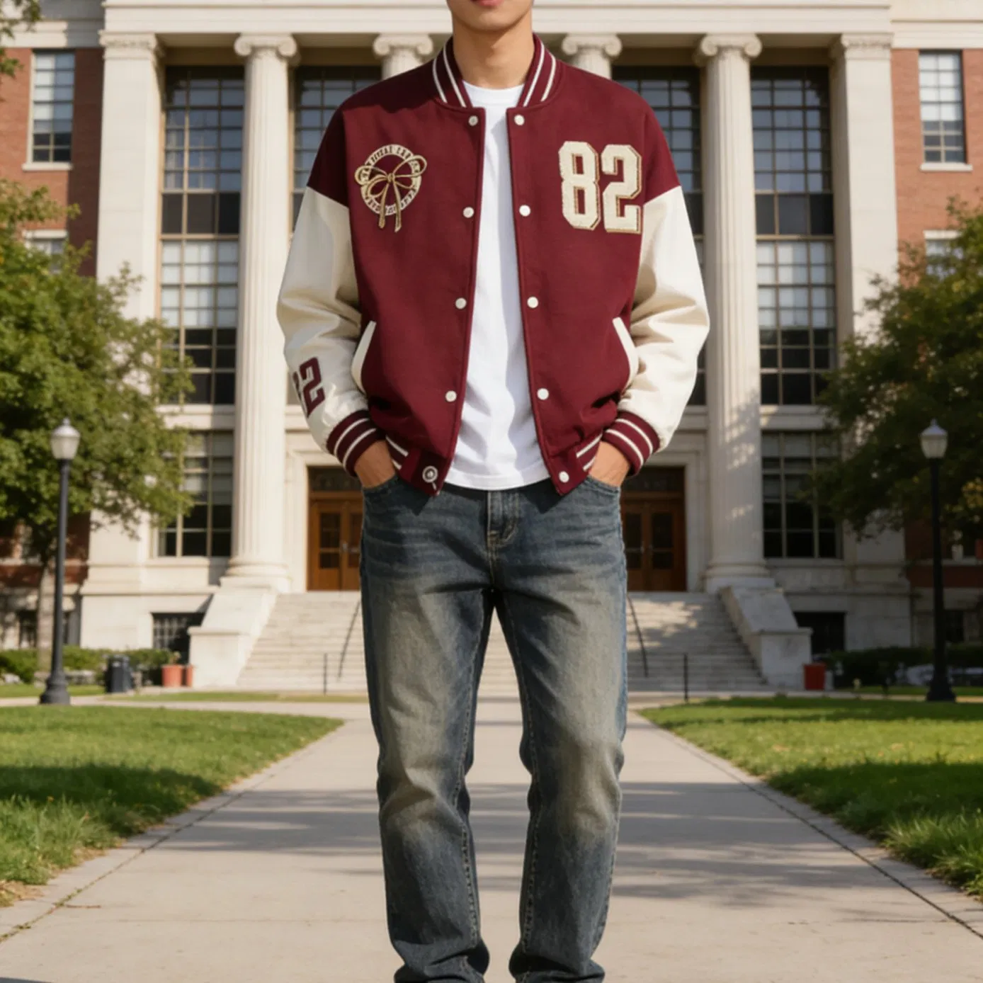 Soft Fleece Relaxed Fit Custom Zip up Casual Mens Contrast Fleece Bomber Jacket