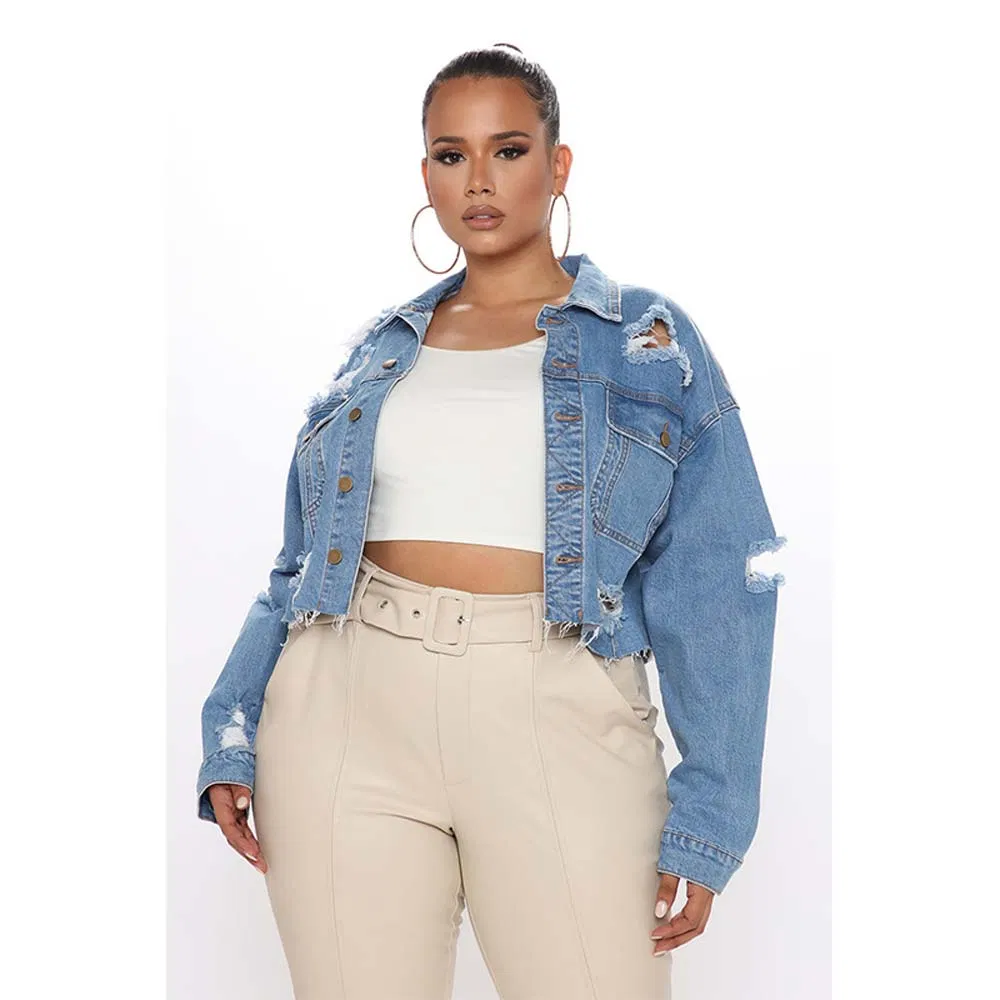 High Quality Breathable Wholesale Denim Crop Top Lapel Collar Jacket