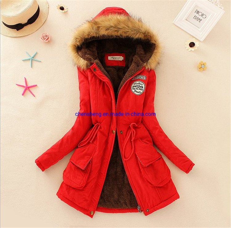 Women 's Fur Hoodies Ladies Coats Winter Warm Long Coat Jacket Cotton Clothes Thermal Parkas