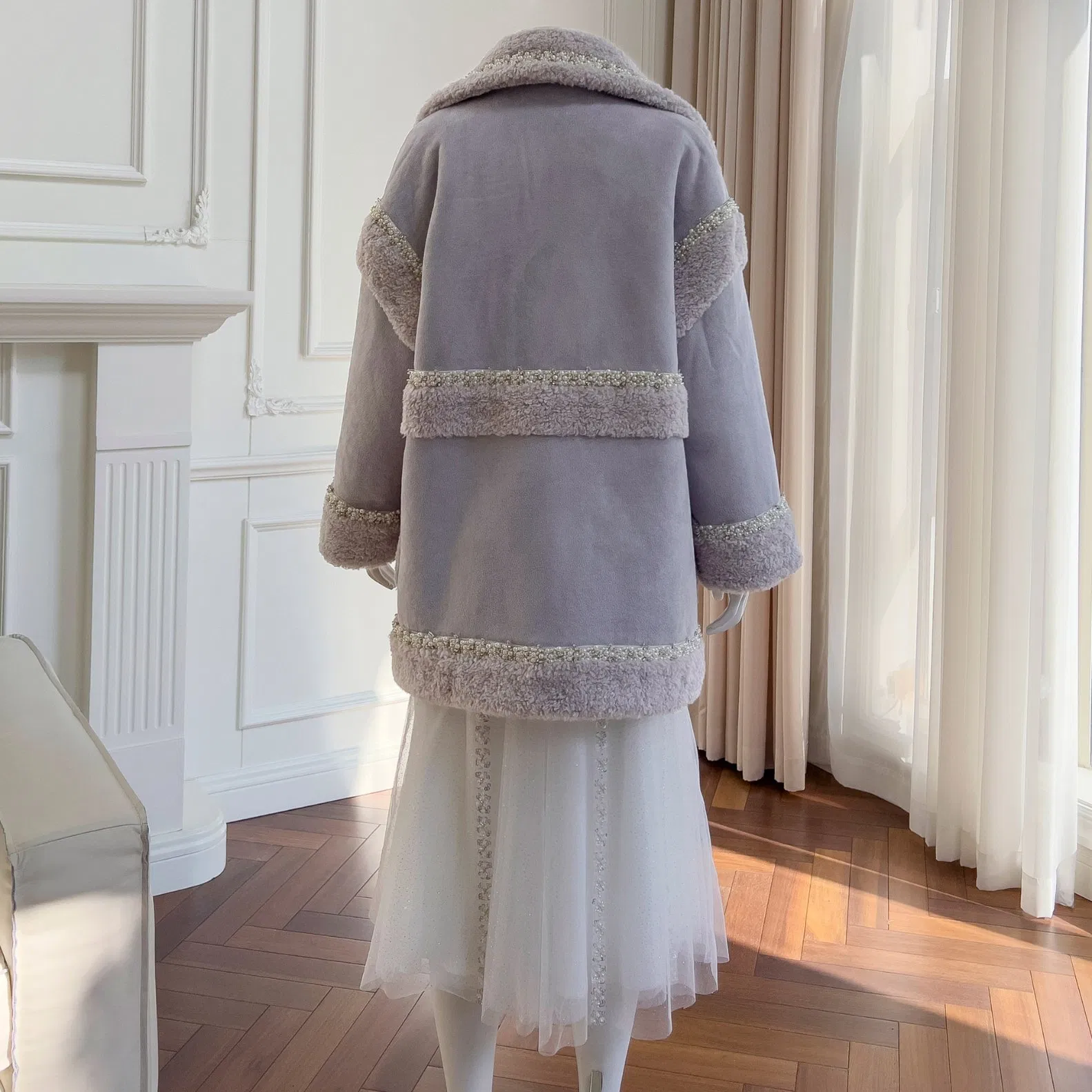 Nnr Flower Women Wool Polyester Coat Fabric Women's Trench Coats