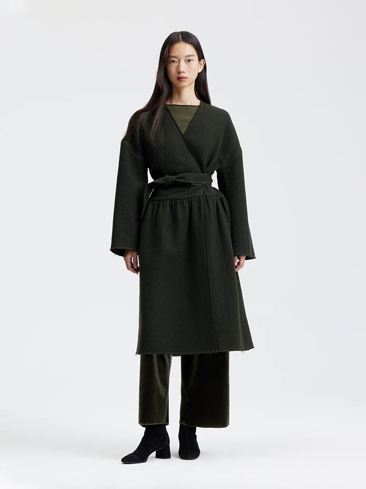 High Fashion Wholesale Women Double Side Loose Wool Coat Dress Shaped Wool Outwear