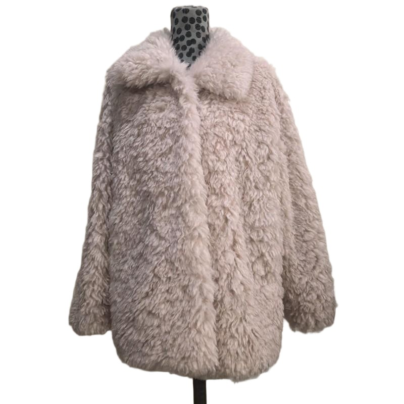 Classic MID-Length Beige Faux Wool Fur Coat for Women