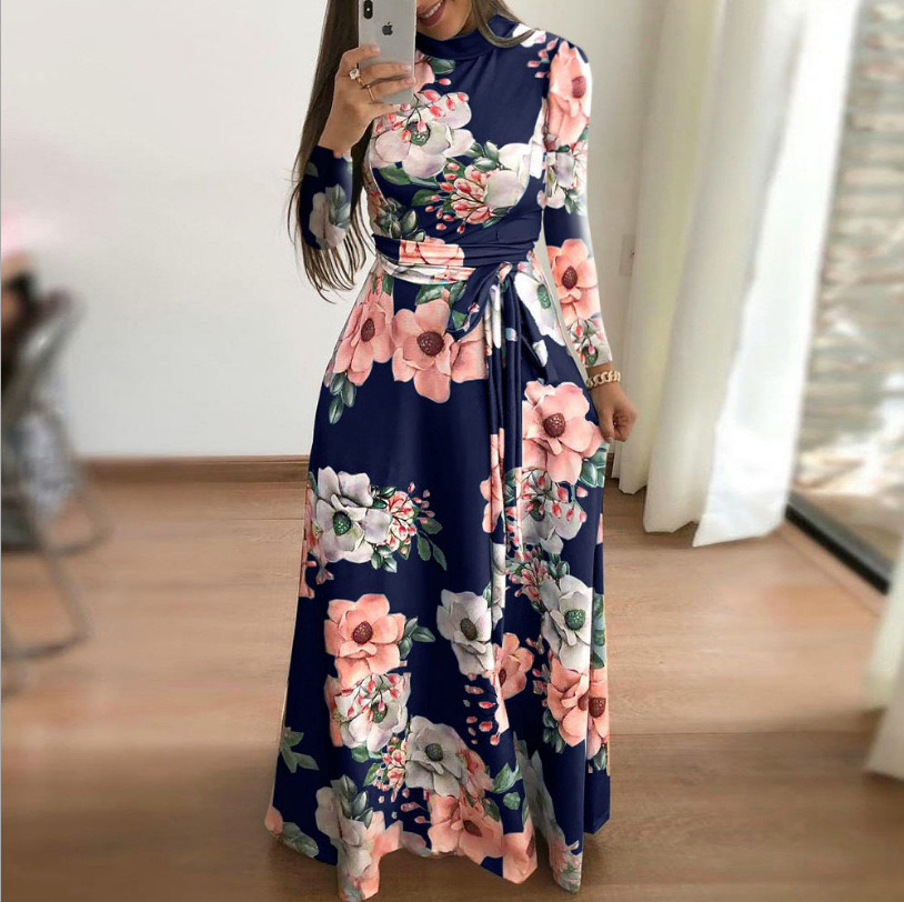 2024 Women Clothes Ladies Dress Floral Print Maxi Dress Bandage Casual Dresses