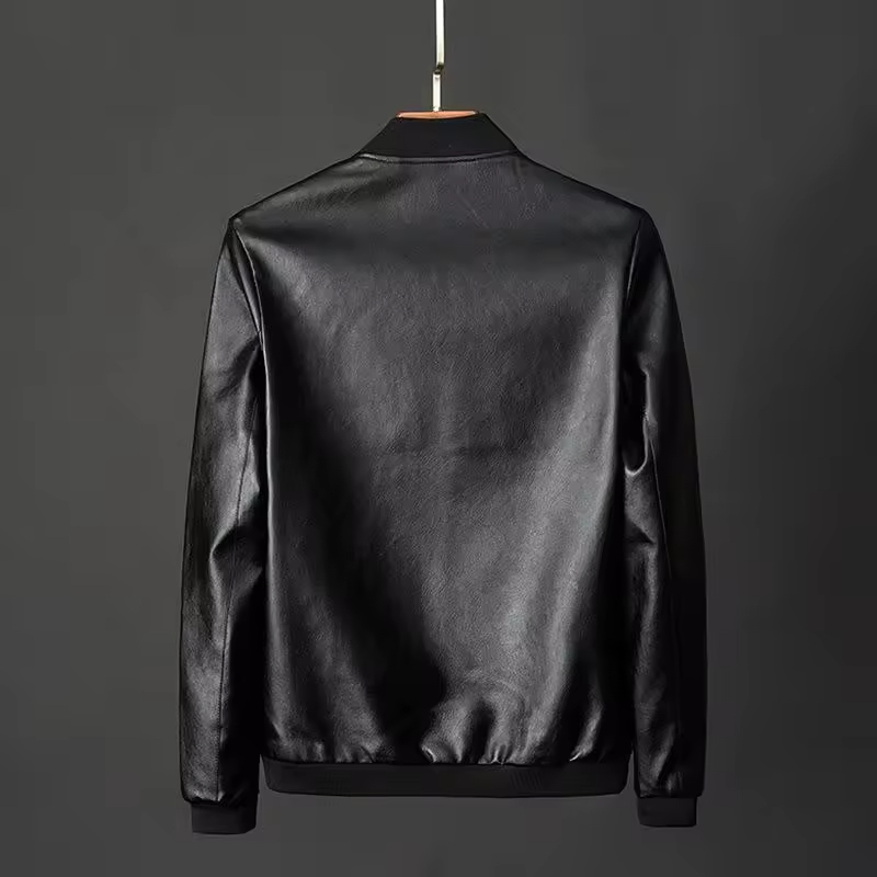 Stylish Men's Leather Motorcycle Jacket with Standing Collar