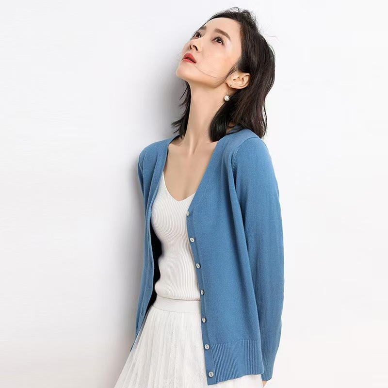 Custom Classy Ladies V Neck Cardigan Plain Jersey Cardigan Women Button Down Cardigan