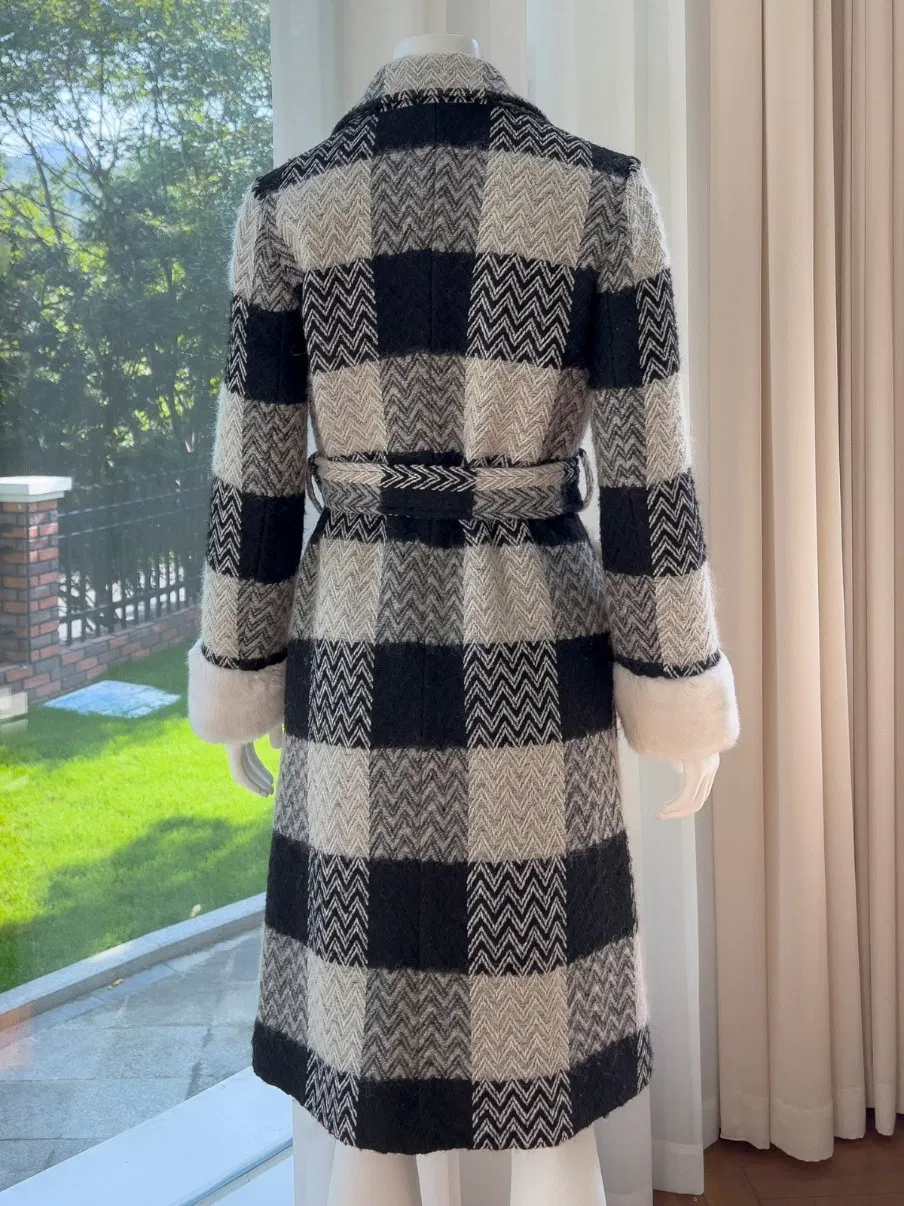 Nnr Modest Cloth Women Winter Wool Elegant Black Contrast Color Coat