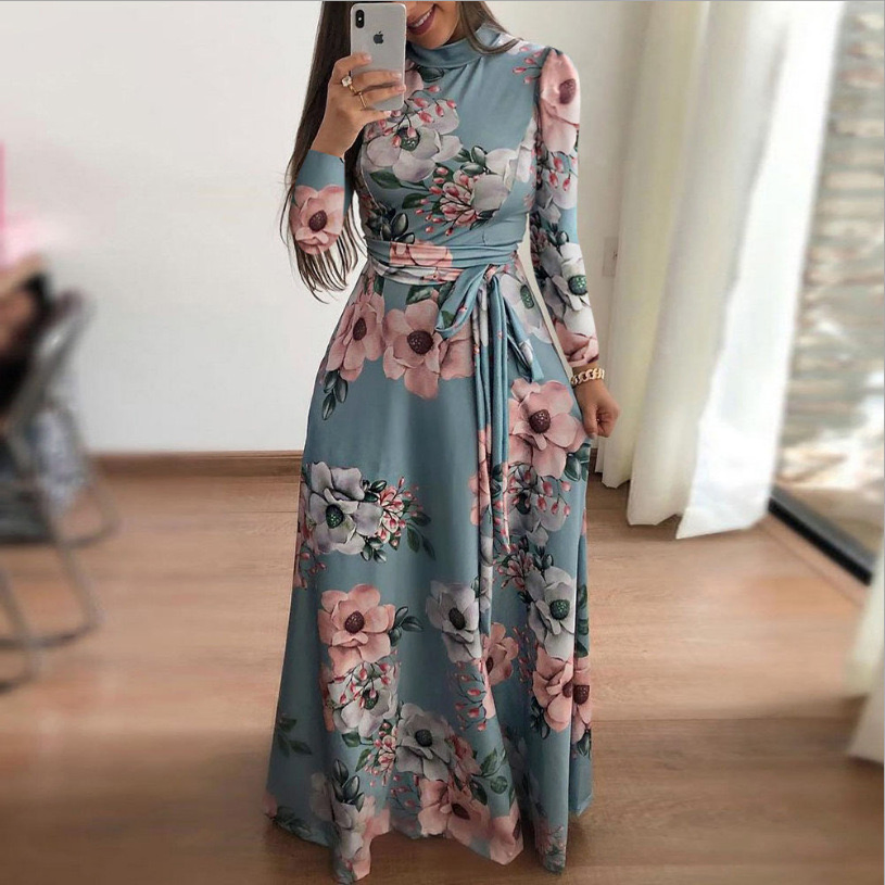 2024 Women Clothes Ladies Dress Floral Print Maxi Dress Bandage Casual Dresses