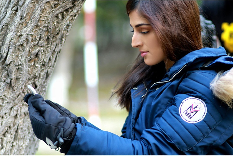 Custom Women Blue Tech Winter Parka Textile Jacket Parka