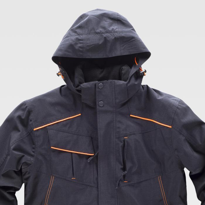 Men Winter Jackets Detachable Hood Black Outwear Waterproof Padded Parka with Contrast Border Trims
