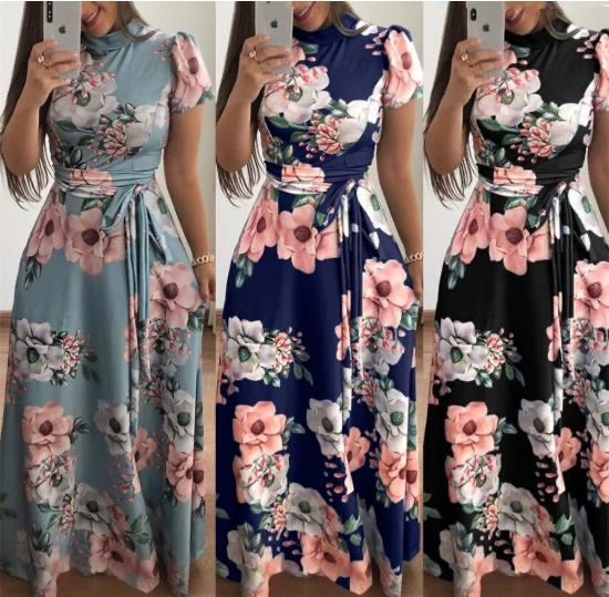 2024 Women Clothes Ladies Dress Floral Print Maxi Dress Bandage Casual Dresses