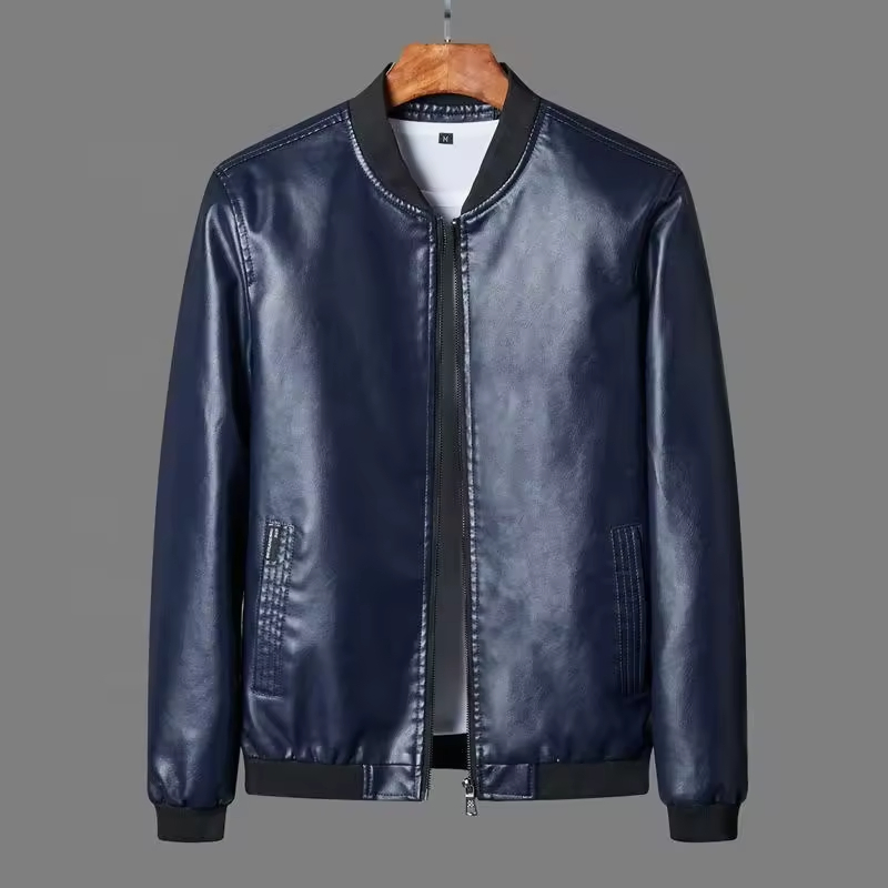 Stylish Men's Leather Motorcycle Jacket with Standing Collar