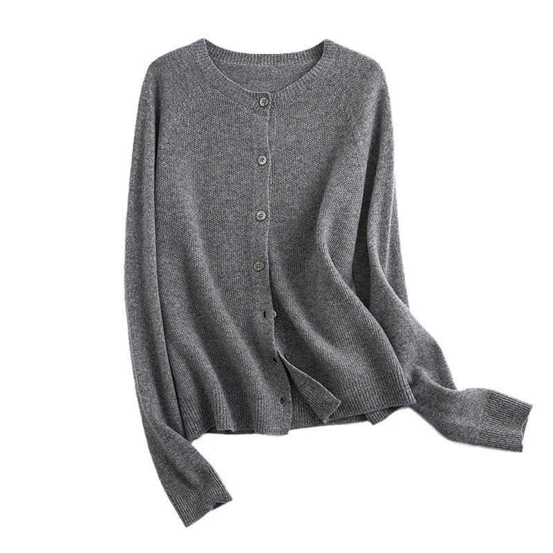 The Clothing Factory Offers Fashionable Customization. Women′ S Gray-Style Round-Neck Long-Sleeved Short Sequin Knitted Cardigans.