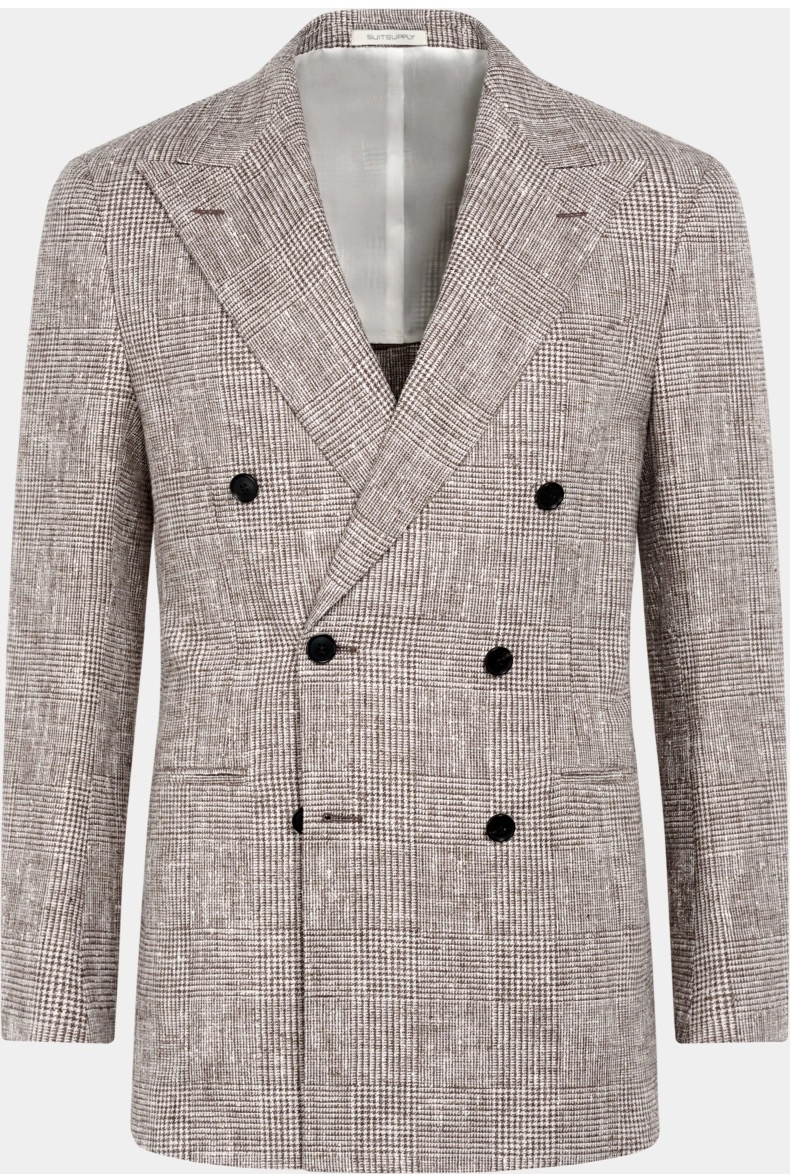 Customized Luxury Two Piece Men's Formal Suits Set Paired with Long Pants Lapel Collar Double Breast Tailored Houndstooth Weave Wool Blazer for Man