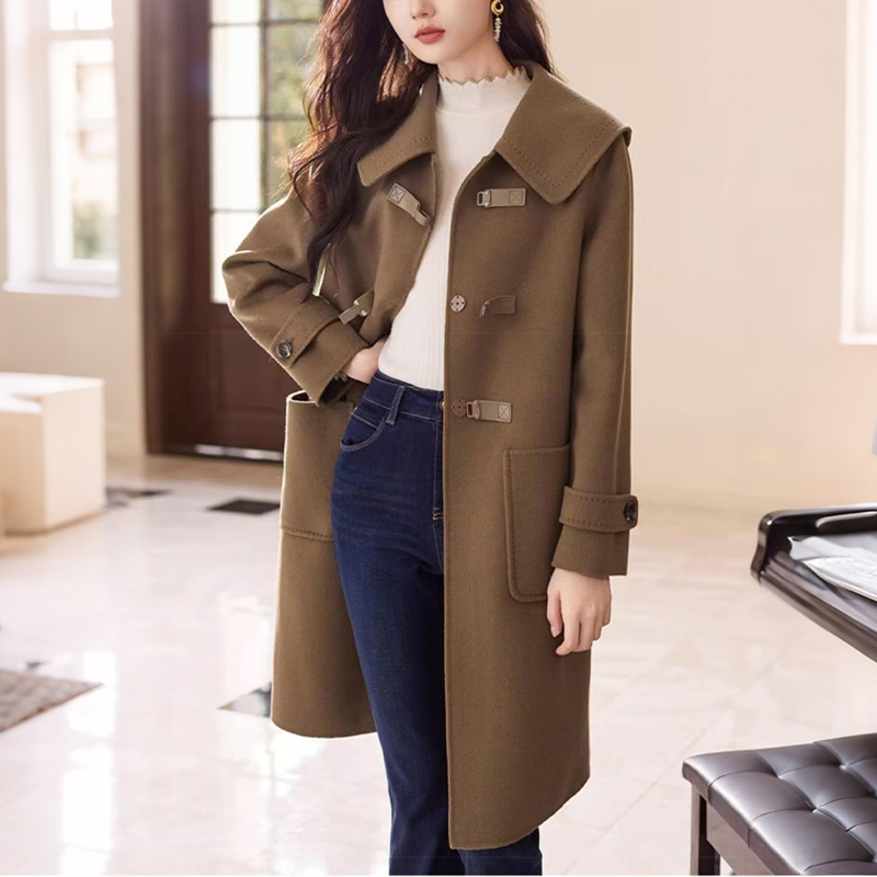 Winter New Style Simple MID-Length Wool Twill Double-Faced Coat