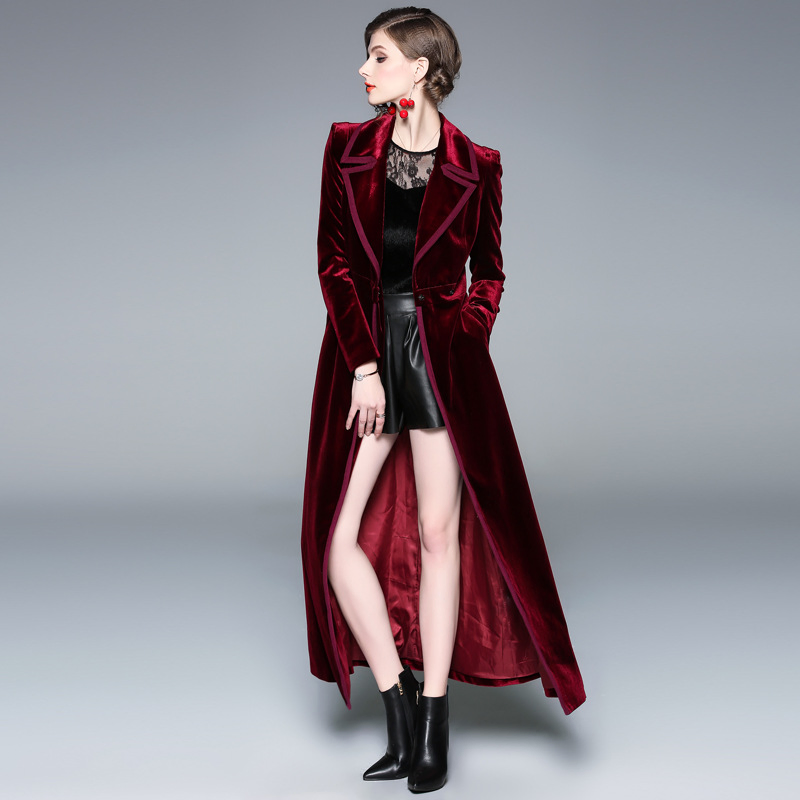 Long Trench Coat Women Over The Knee to Ankle Fall and Winter Fashion New Temperament Women Velvet Coat